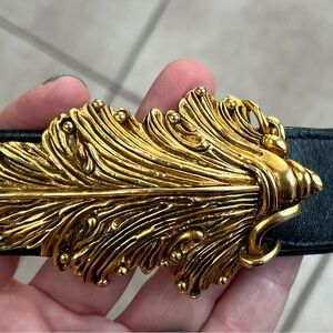 Vintage belt  Fahrenheit  Gold Statement, Black Leather 36”